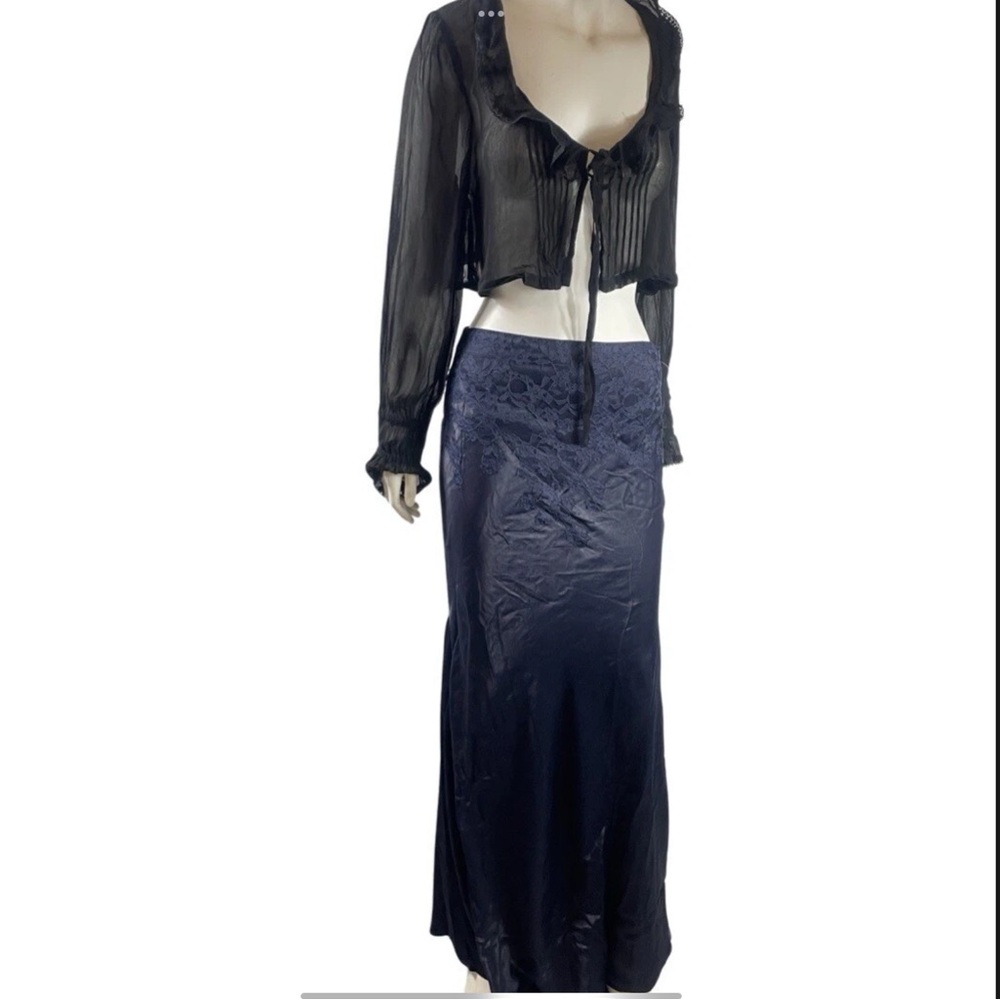 NWOT Free People x Brenda Knight Navy Maxi Satin Skirt w/Lace Top - Small